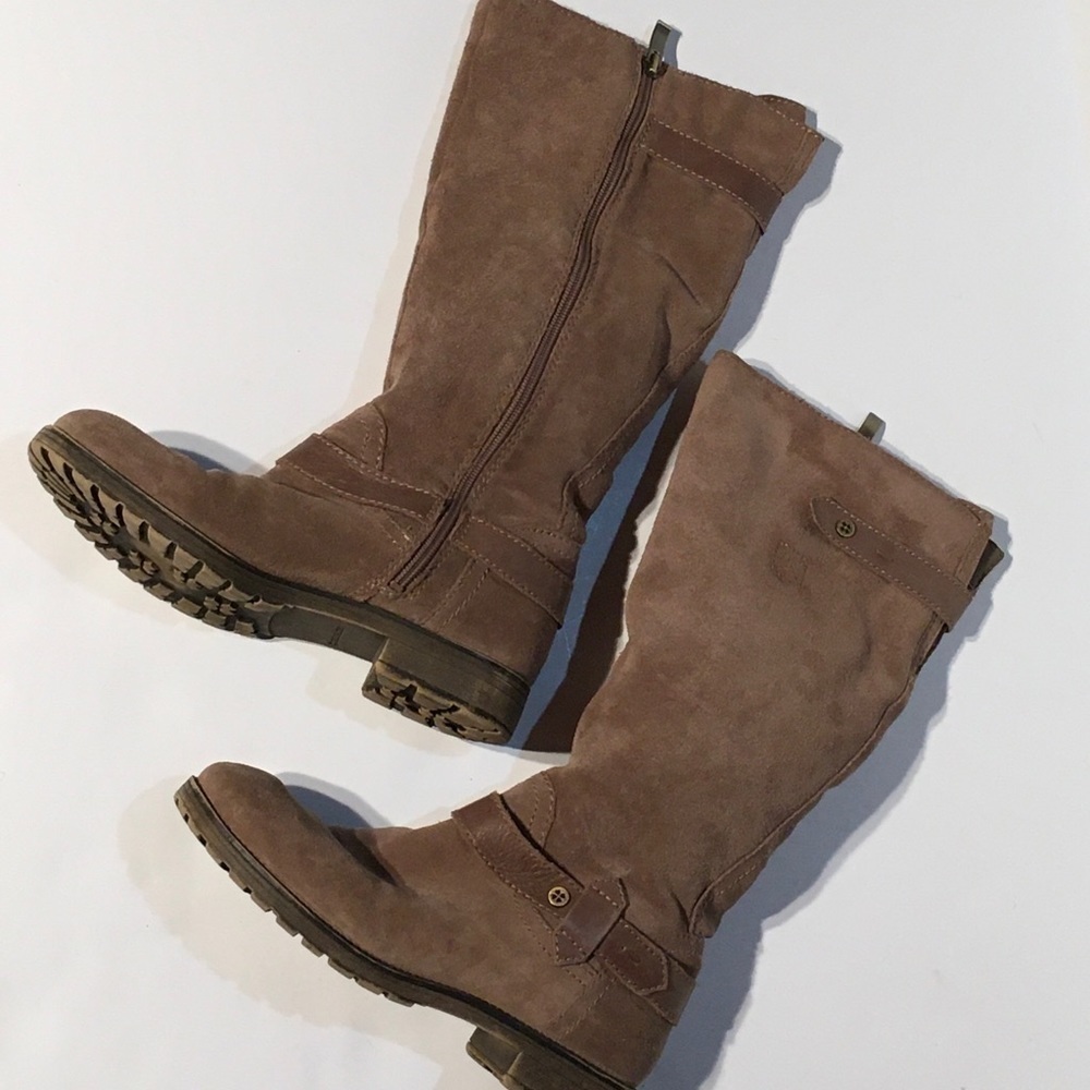 NATURALIZER N5/Comfort Size US 8.5 knee high suede warm brown side zipper boho
